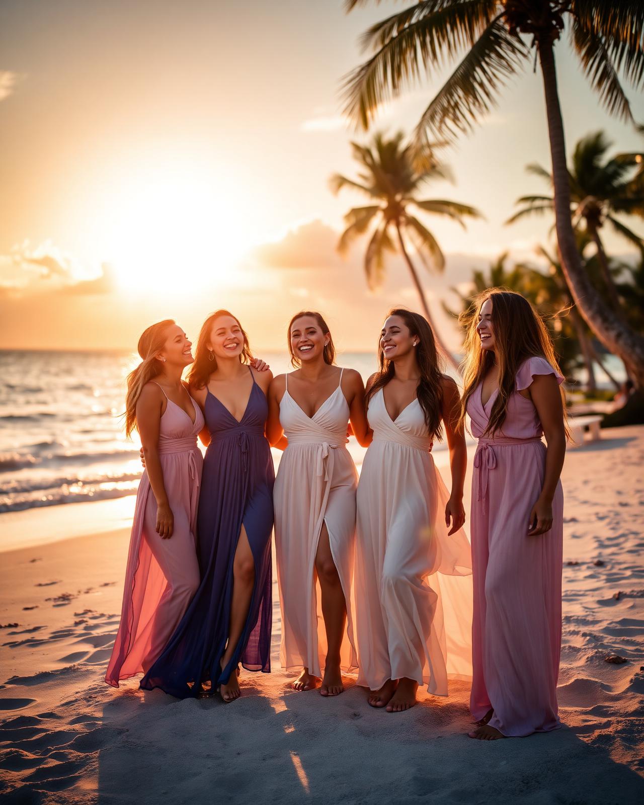 Group of women sharing a sunset moment on the beach